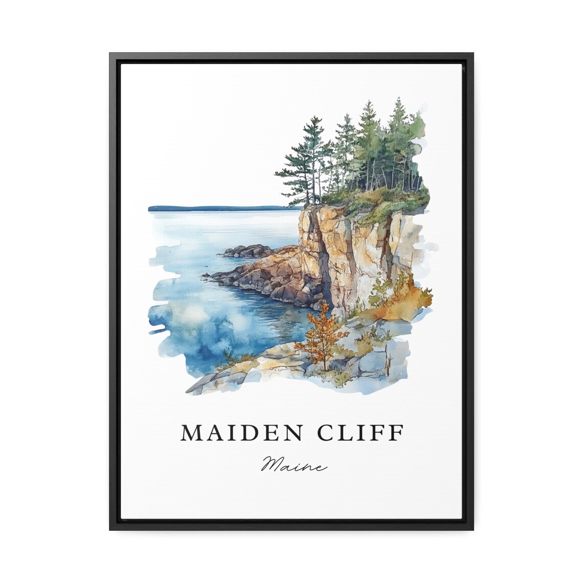 Maiden Cliff Maine Coastal Rock Cliff Shoreline Watercolor Poster - Image 2