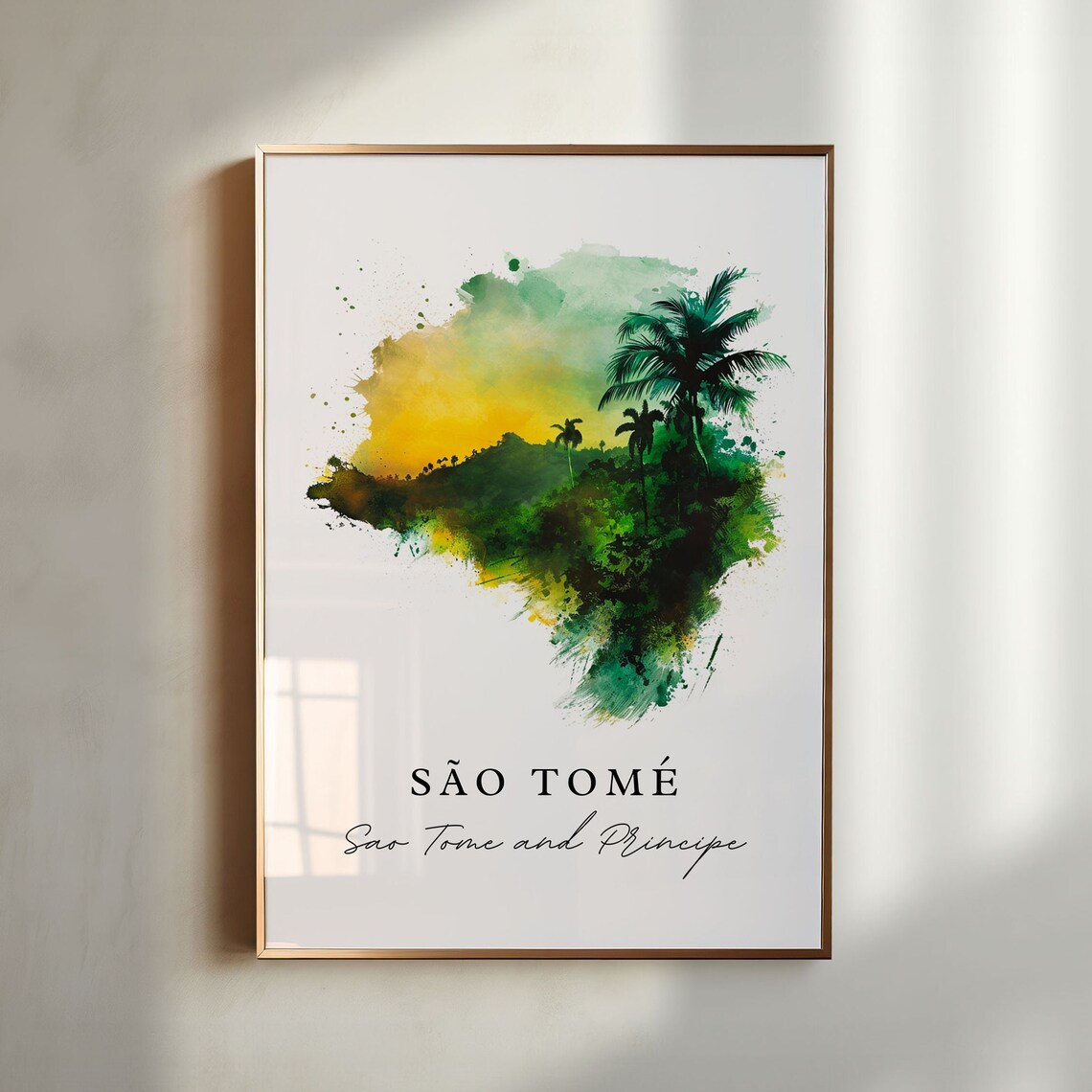 Sao Tome And Principe Palm Island Watercolor Tropical Poster