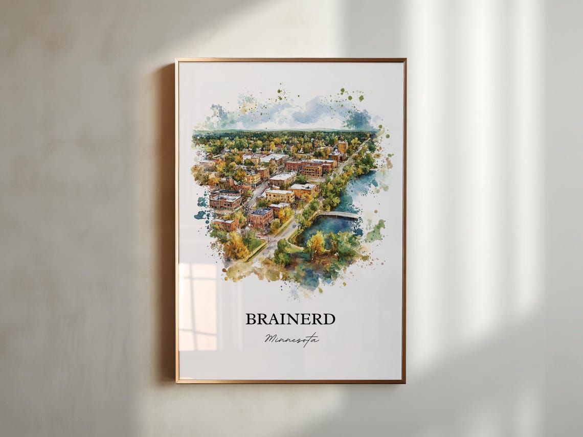 Brainerd Minnesota Downtown Lake Aerial Watercolor Art Poster - Image 2