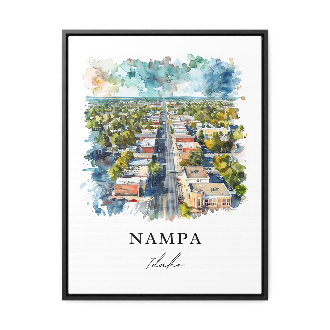 Nampa Idaho Watercolor Downtown Aerial Main Street View Poster - Image 2