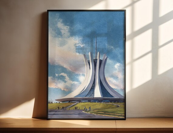 Brasilia Cathedral Brazil Niemeyer Watercolor Architecture Poster