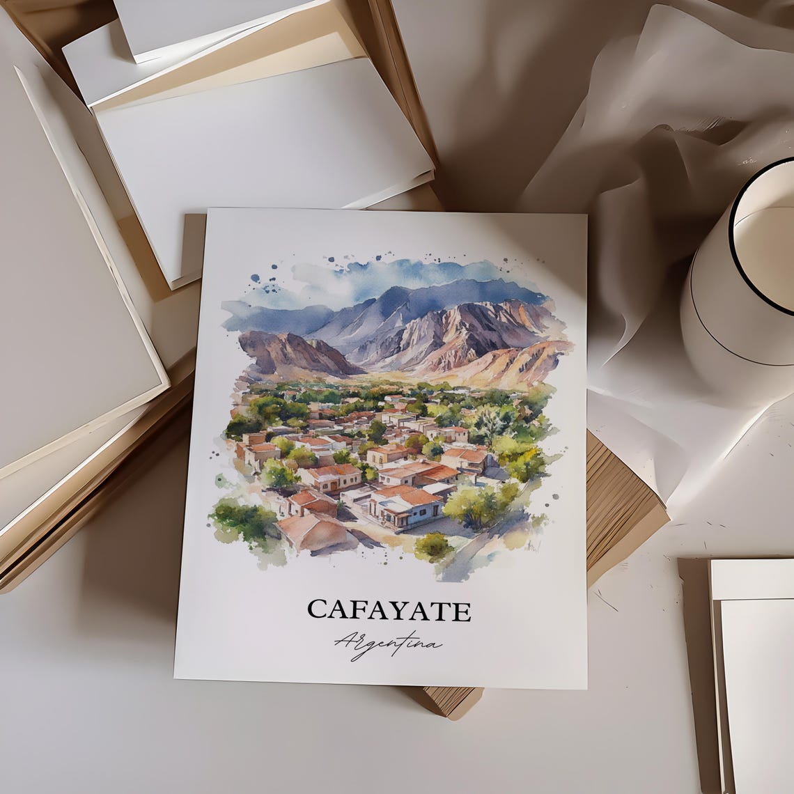 Cafayate Argentina Mountain Valley Town Watercolor Travel Poster - Image 2