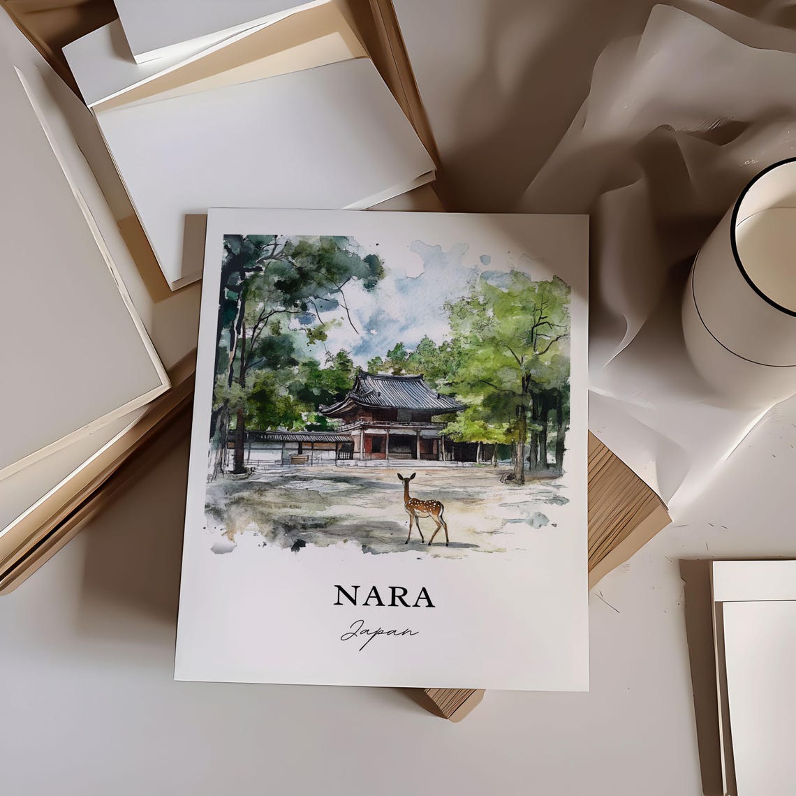 Nara Japan Deer Park Watercolor Travel Poster - Image 4