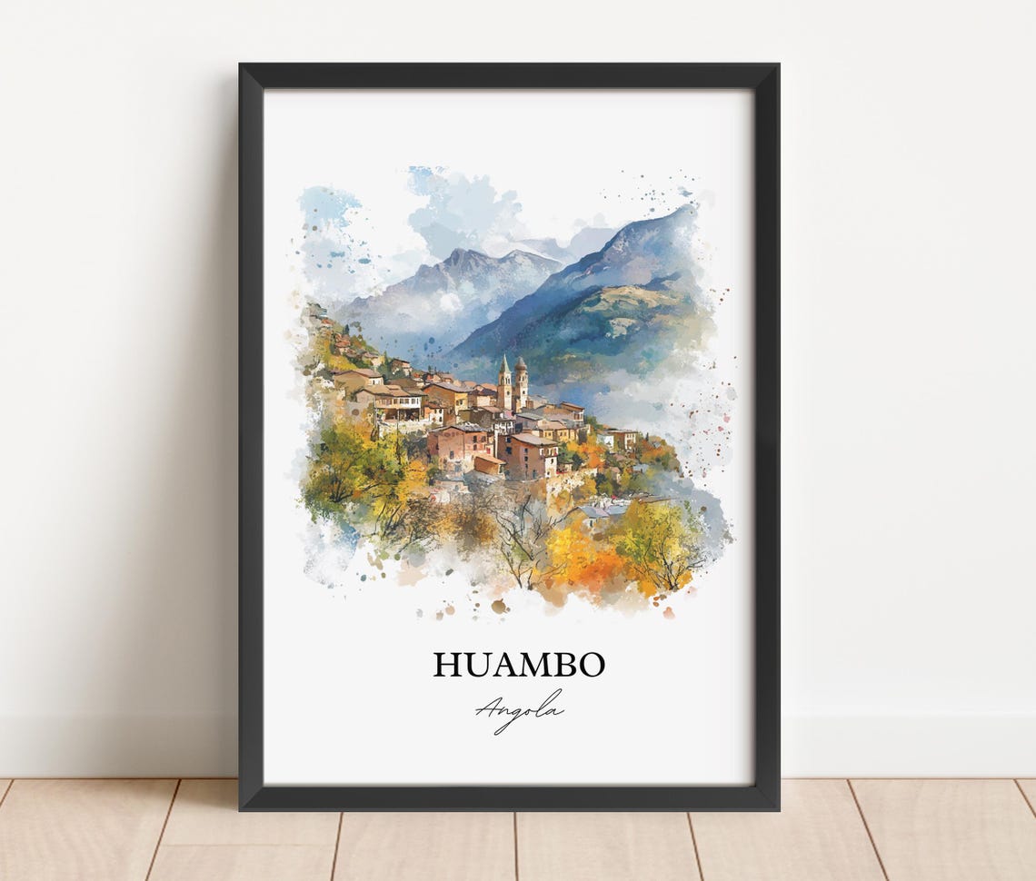 Huambo Angola Mountain Town Autumn Valley Watercolor Art Poster - Image 3