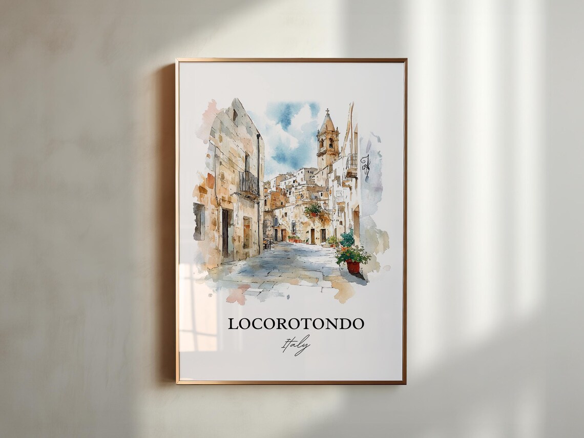 Locorotondo Italy Puglia White Village Watercolor Travel Poster - Image 4