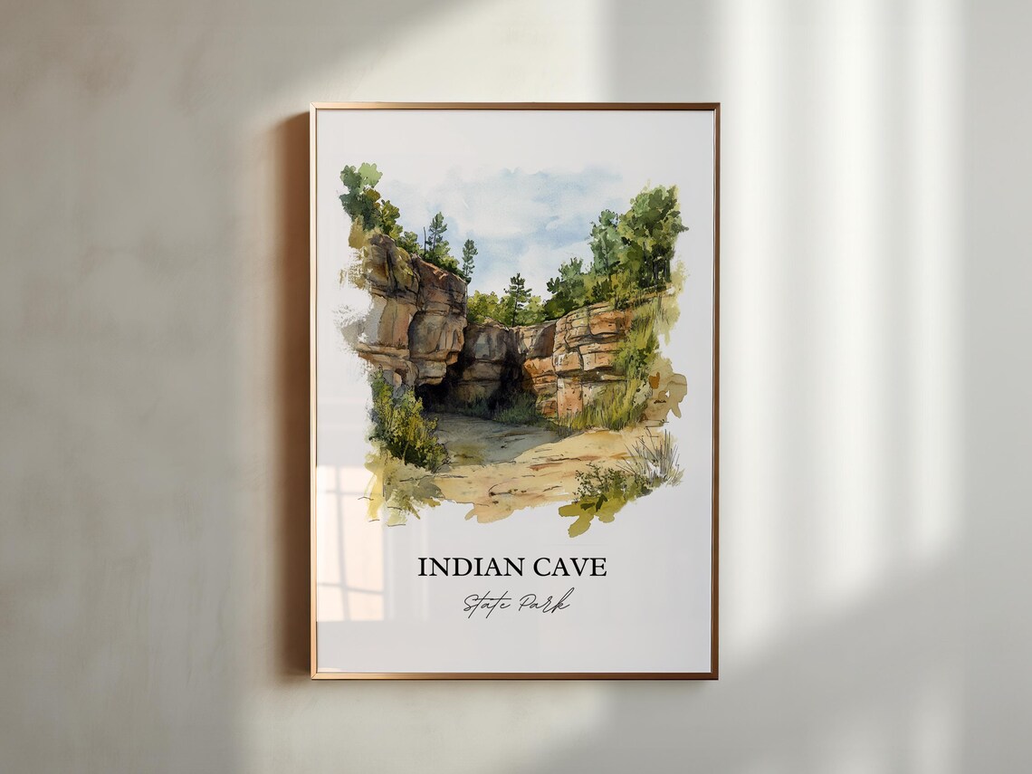 Indian Cave State Park Nebraska Sandstone Cliffs Watercolor Poster - Image 3