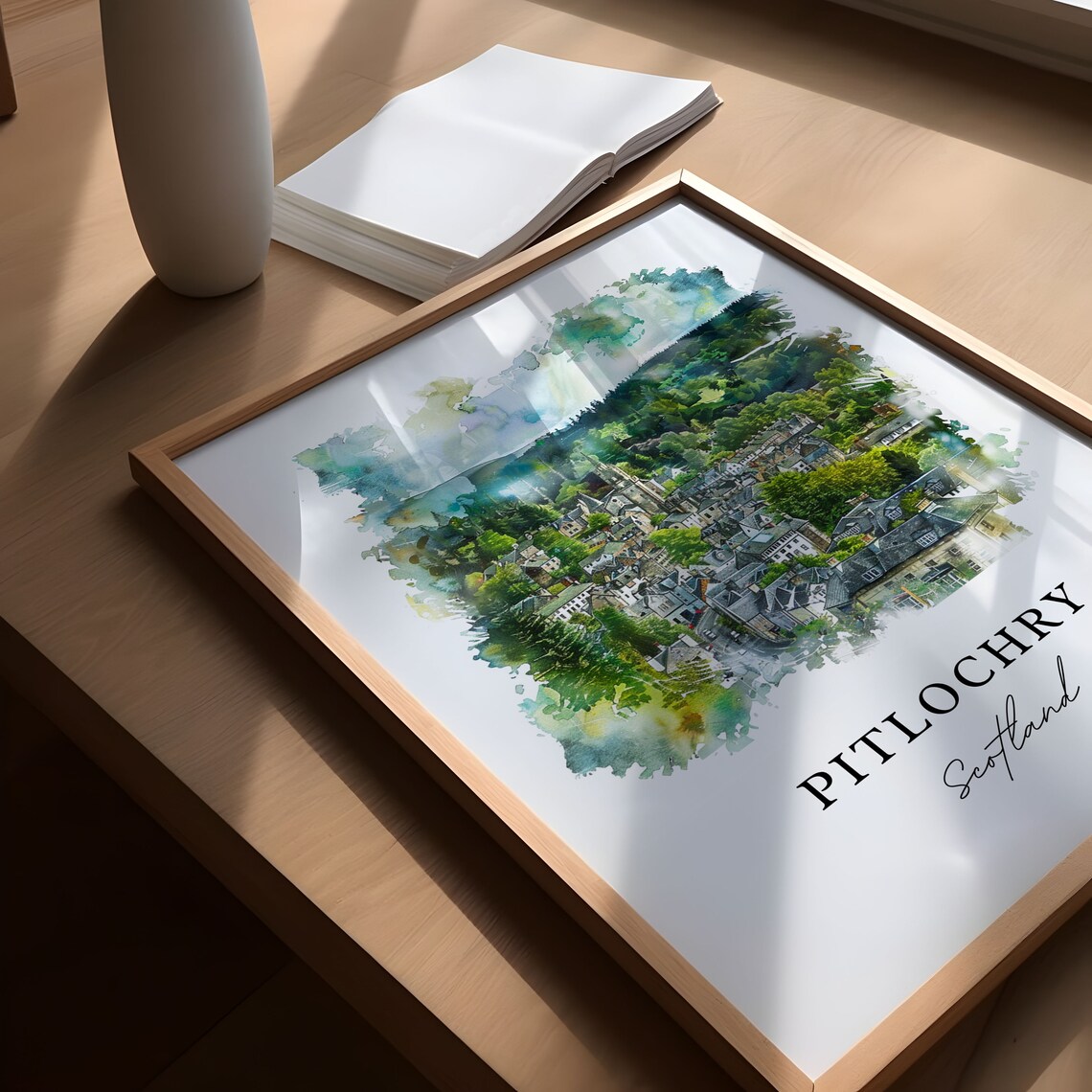 Pitlochry Scotland Highland Town Green Valley Watercolor Travel Poster - Image 5