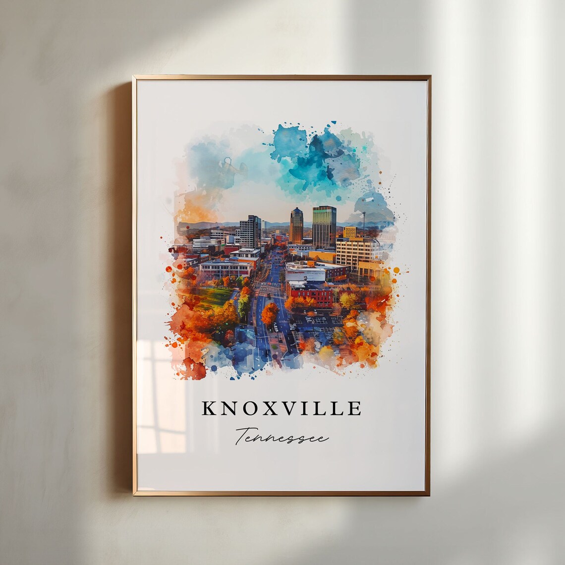 Knoxville Tennessee Downtown Skyline Autumn Watercolor Poster