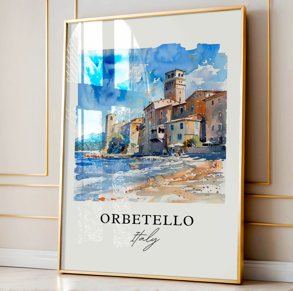 Orbetello Italy Waterfront Old Town Watercolor Travel Poster - Image 4