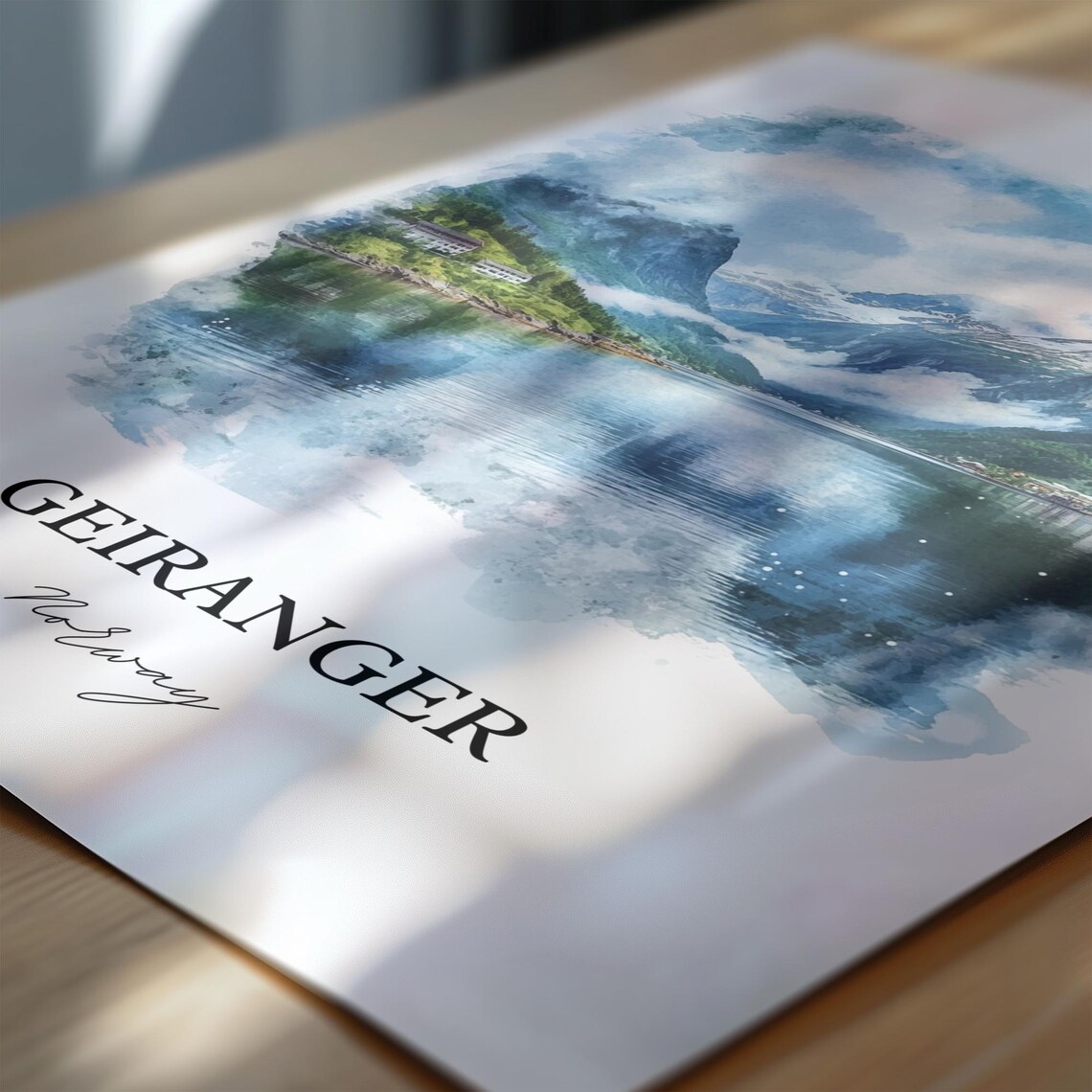 Geiranger Norway Watercolor Fjord Mountains Lake View Poster - Image 6