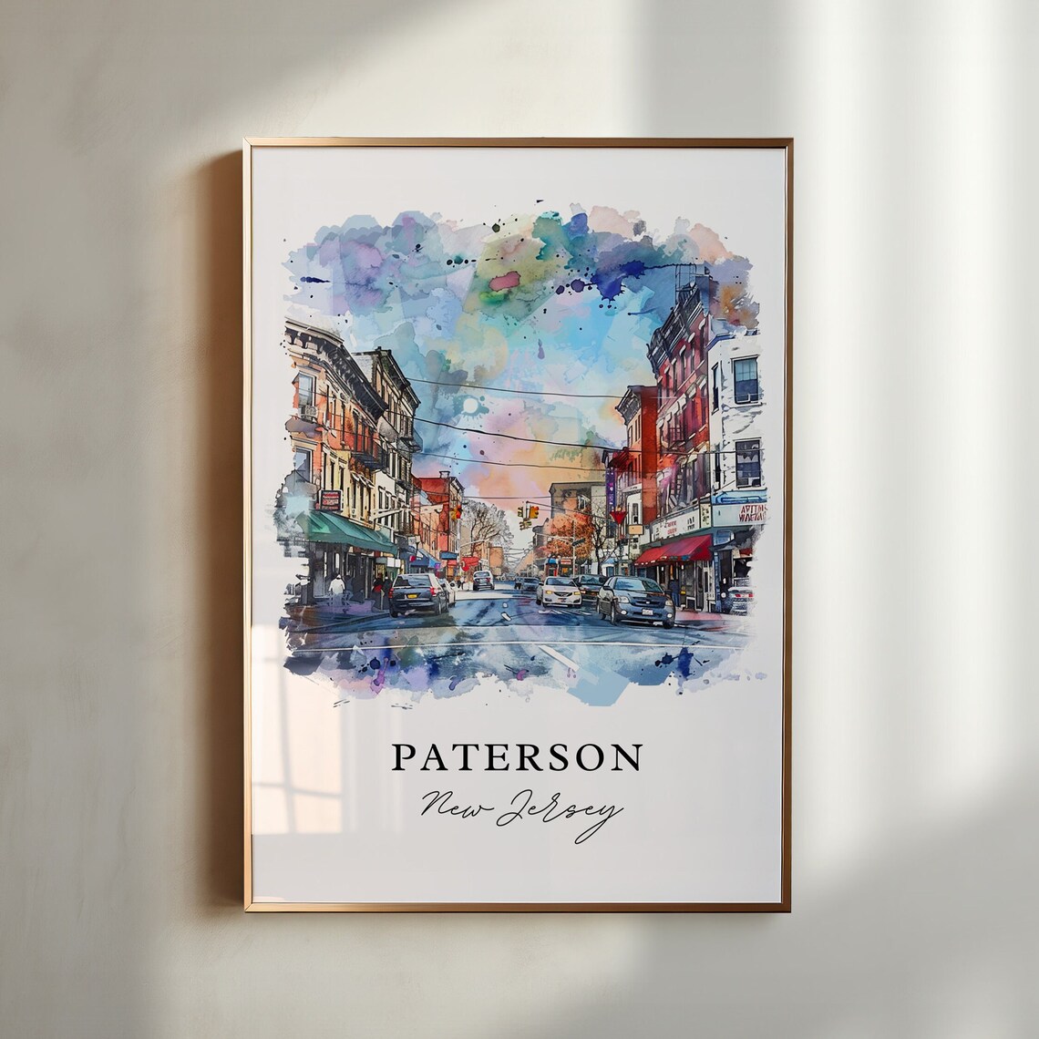 Paterson New Jersey Downtown Street Watercolor Urban Art Poster