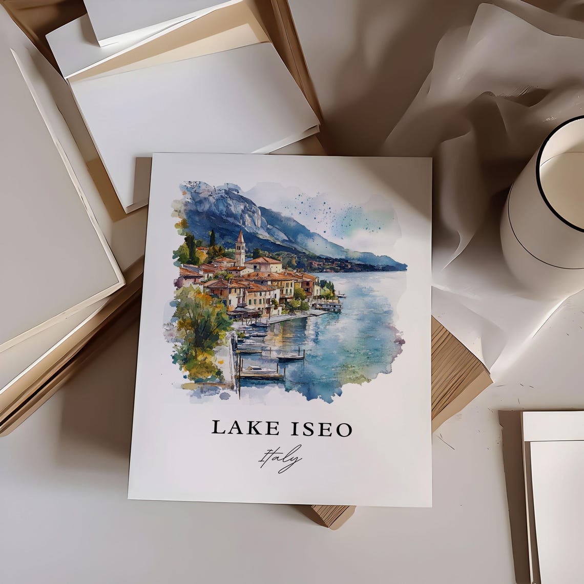 Lake Iseo Italy Serene Lakeside Village Watercolor Travel Poster - Image 6