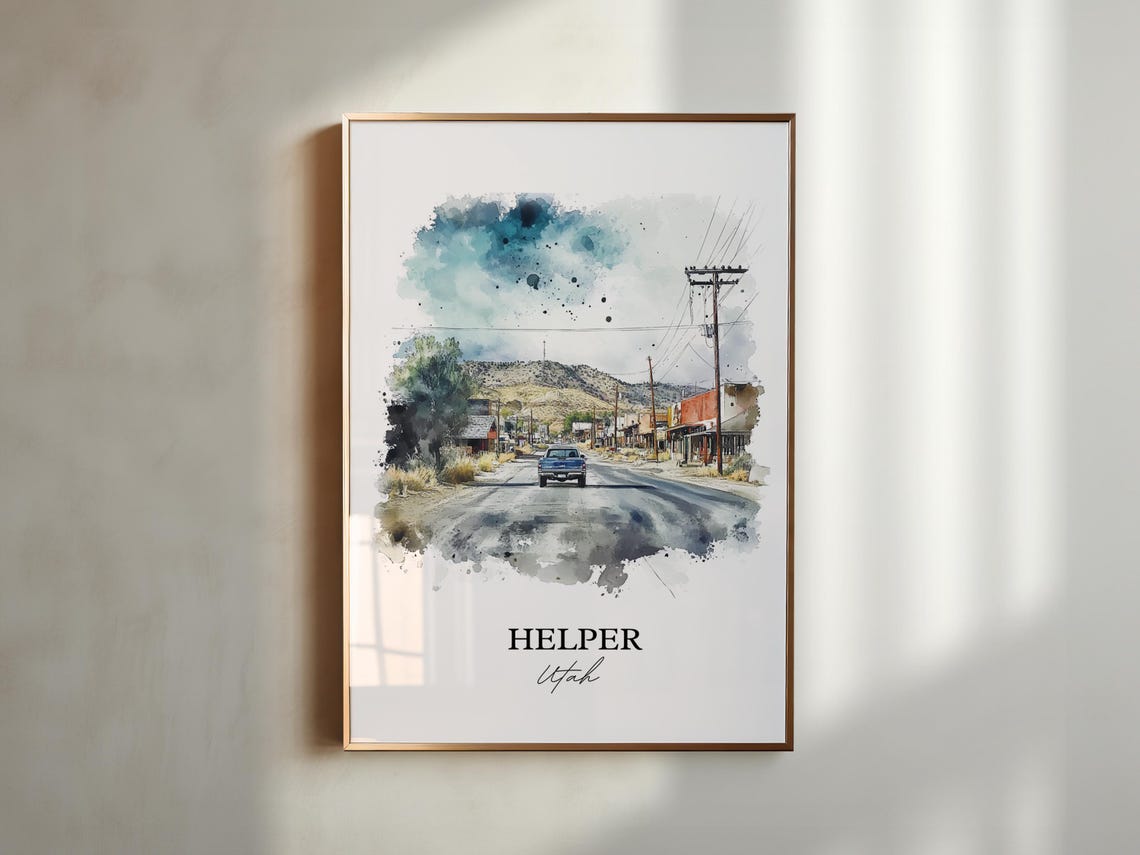 Helper Utah Main Street Foothill Town Watercolor Travel Poster - Image 2