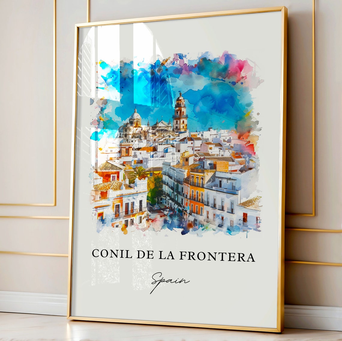 Conil de la Frontera Spain White Town Watercolor Travel Poster - Image 4