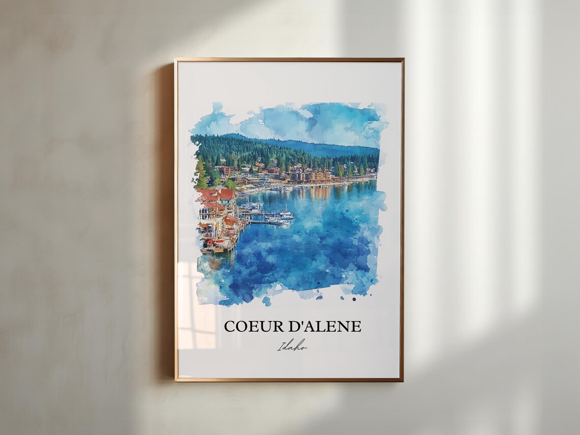 Coeur d'Alene Idaho Lakefront Harbor Watercolor Travel Poster - Image 5