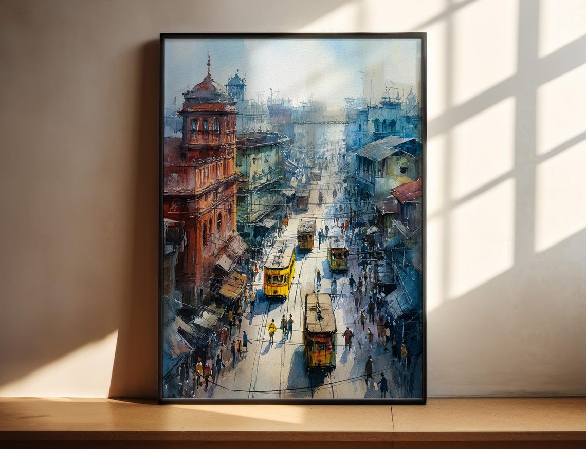 Kolkata India Watercolor Art Travel Print Artwork Skyline Decor Wall