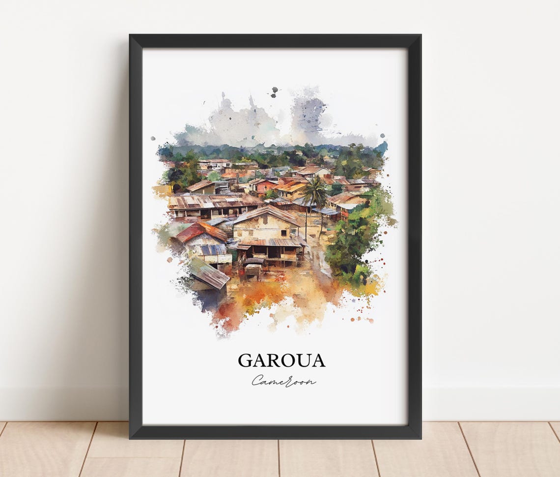 Garoua Cameroon Watercolor African Village Rooftops Art Poster - Image 3