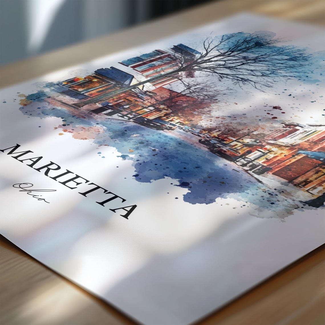 Marietta Ohio Watercolor Evening Downtown Main Street Poster - Image 6
