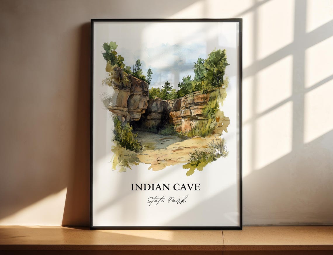 Indian Cave State Park Nebraska Sandstone Cliffs Watercolor Poster