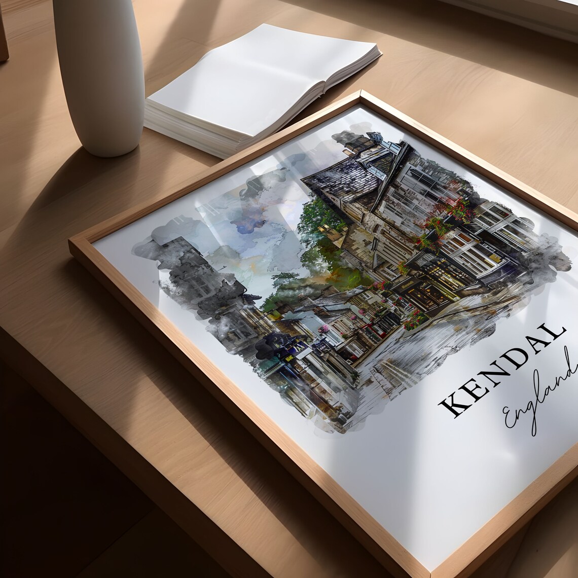 Kendal England Historic Stone Street Watercolor Travel Poster - Image 5