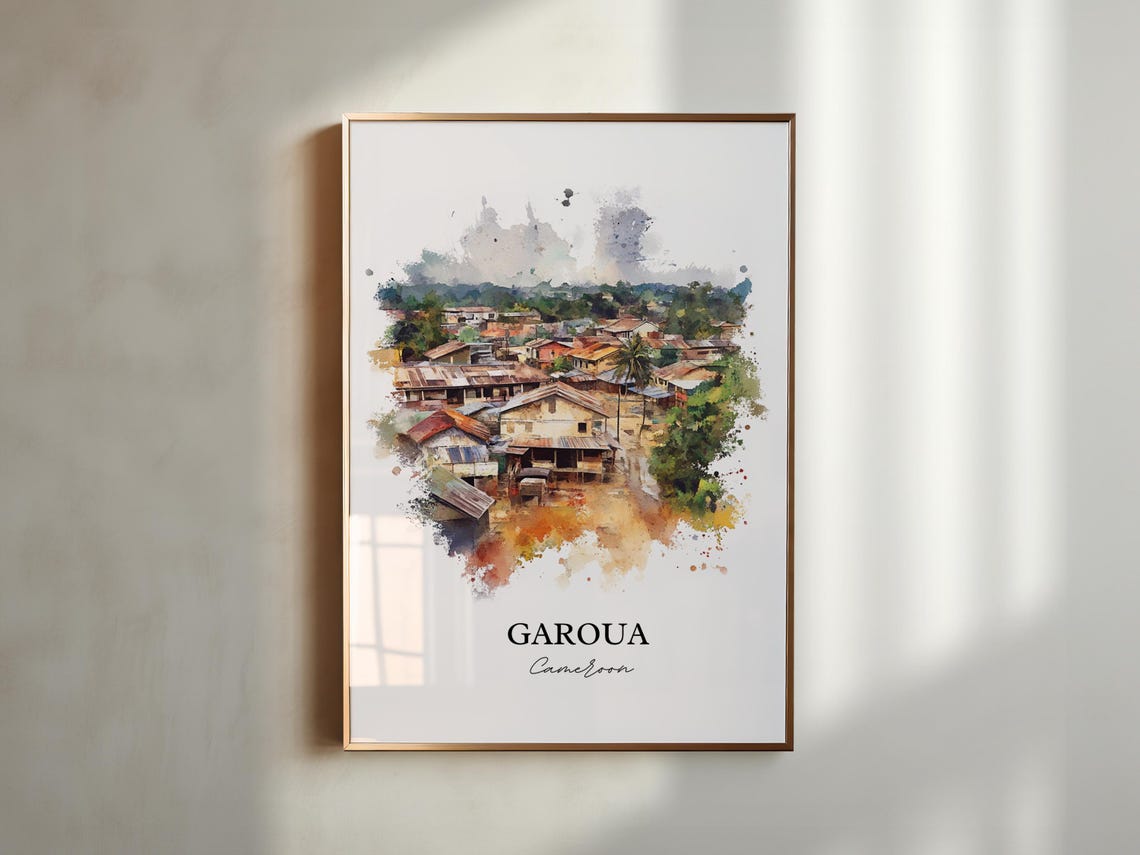 Garoua Cameroon Watercolor African Village Rooftops Art Poster - Image 6