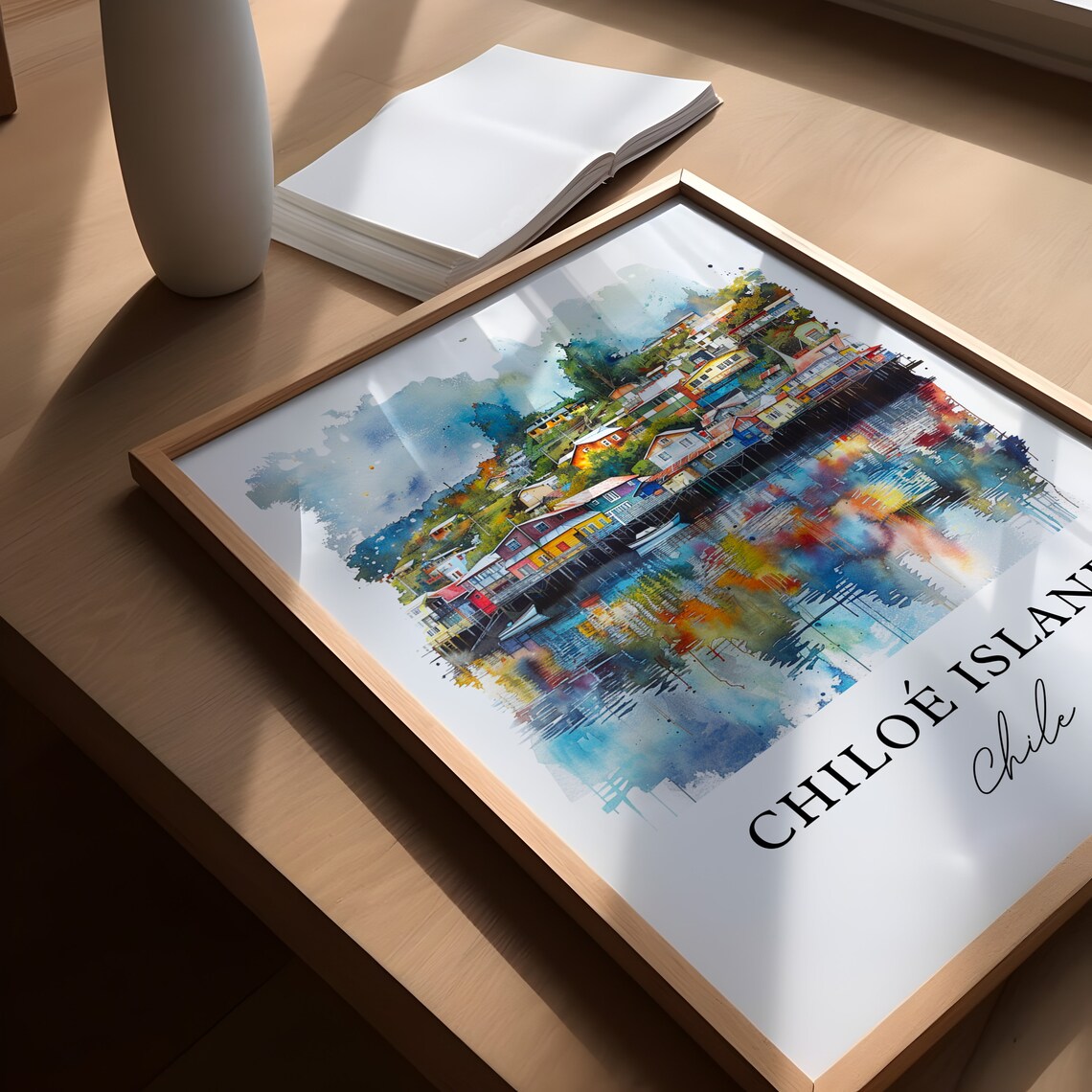 Chiloe Island Chile Colorful Palafitos Watercolor Travel Poster - Image 6