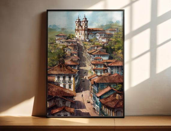 Ouro Preto Watercolor Art Travel Print Minas Gerais Brazil Artwork Decor Wall