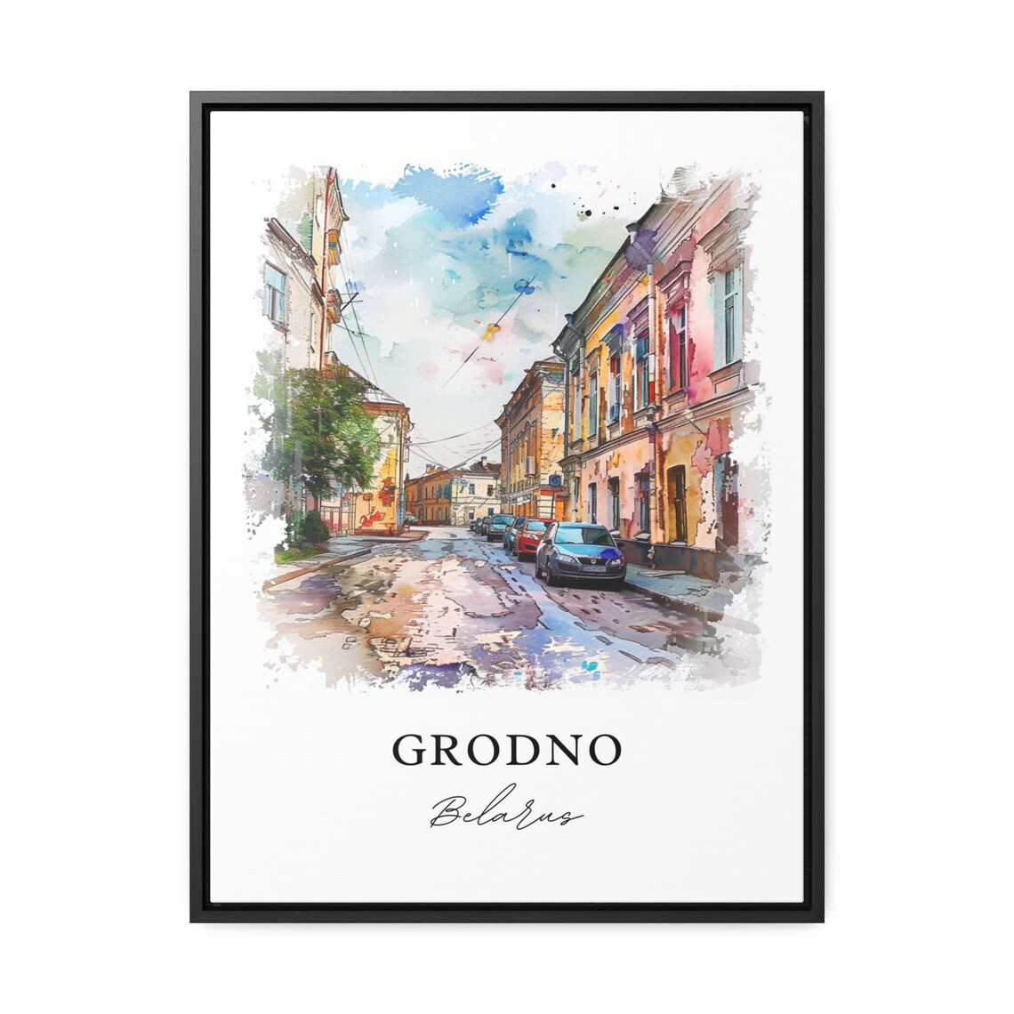 Grodno Belarus Pastel Old Street Watercolor City Travel Poster - Image 3