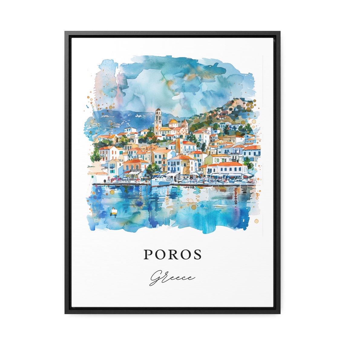 Poros Greece Watercolor Travel Poster Art Print - Image 3