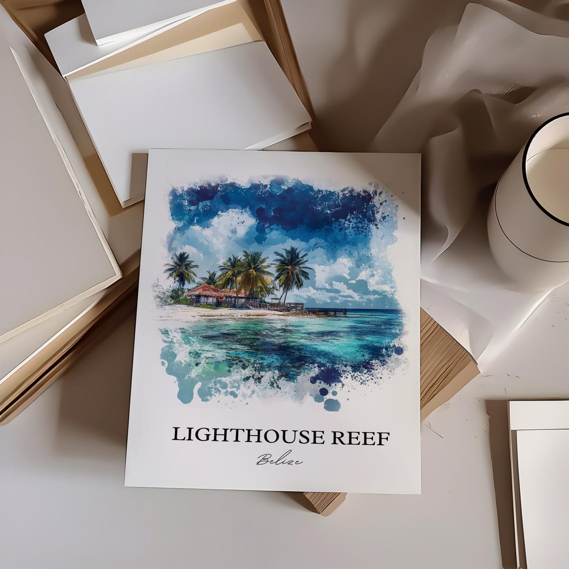 Lighthouse Reef Art Great Blue Hole Print Belize Watercolor Gift Travel Poster Housewarming - Image 4