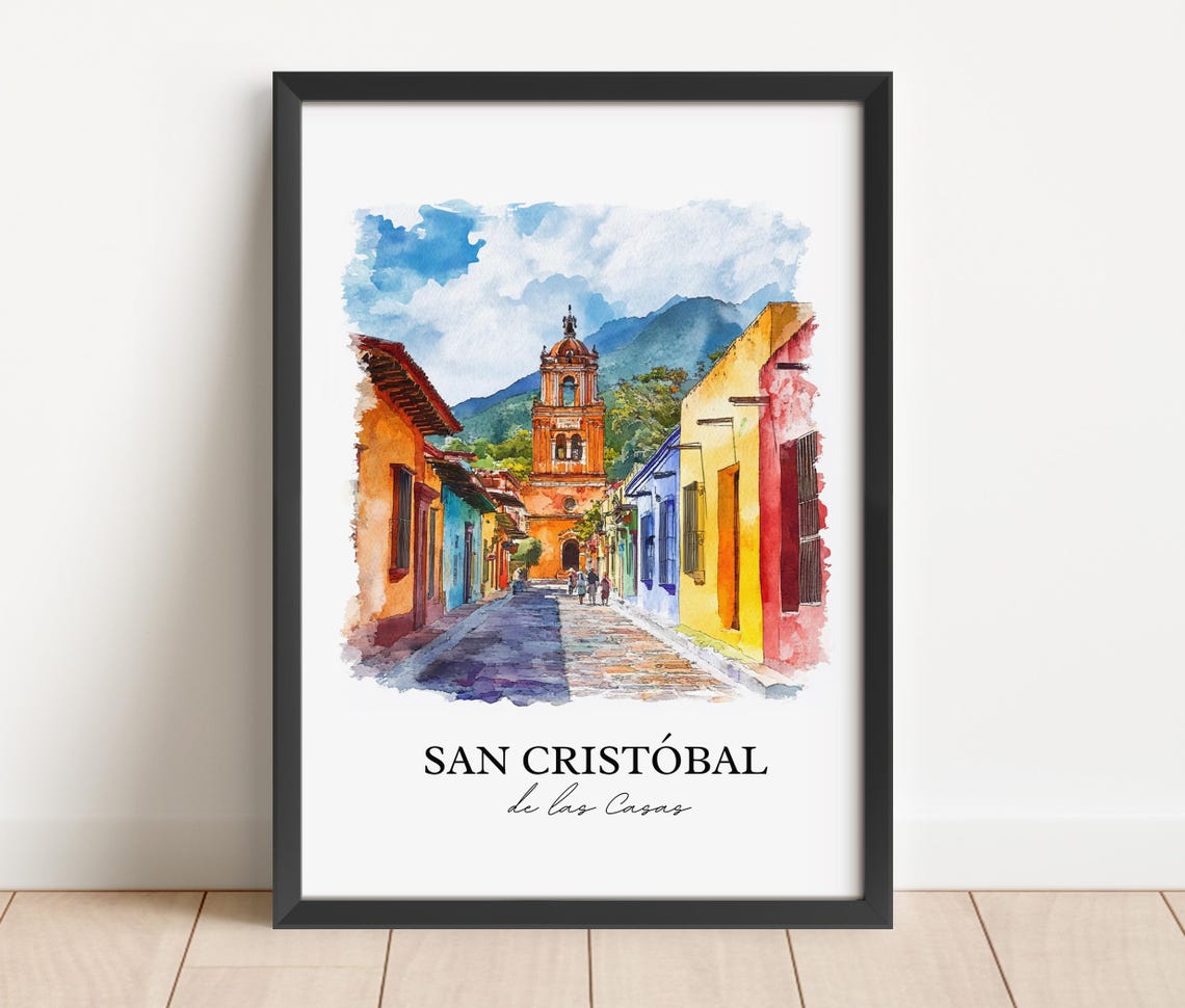 San Cristobal de las Casas Chiapas Mexico Colonial Watercolor Poster - Image 2