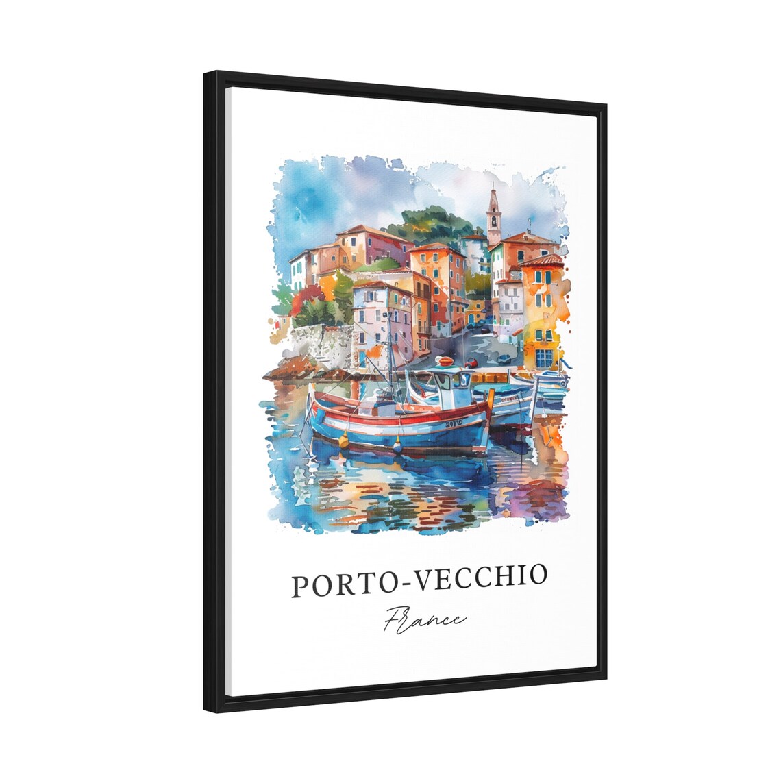 Porto Vecchio Corsica France Harbor Boats Watercolor Village Poster - Image 2