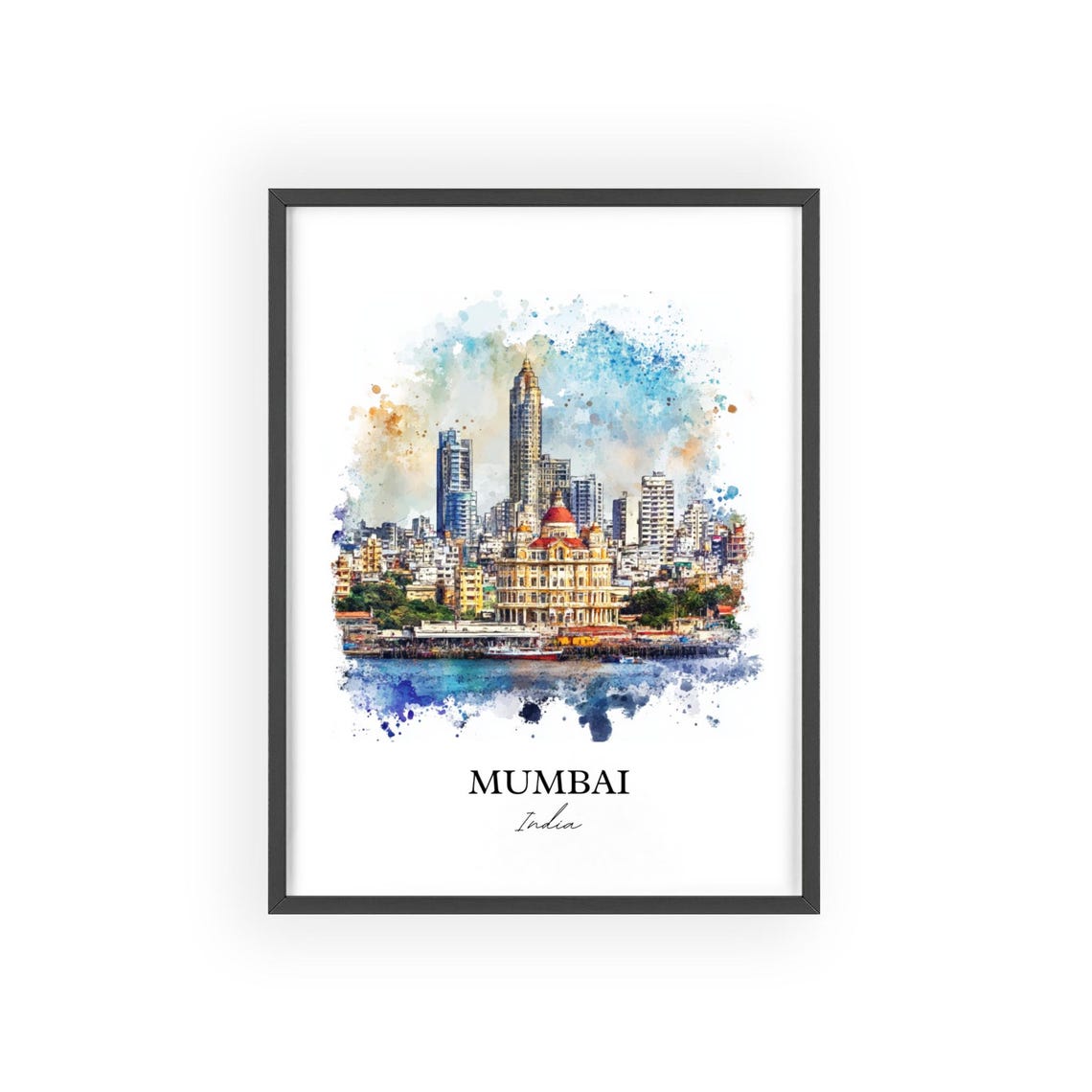 Mumbai India Watercolor Skyline Colonial Towers Bay Art Poster - Image 2