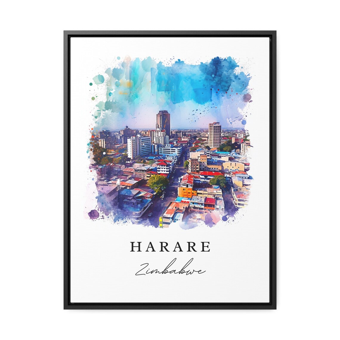 Harare Zimbabwe Watercolor City Skyline Modern Travel Poster - Image 3