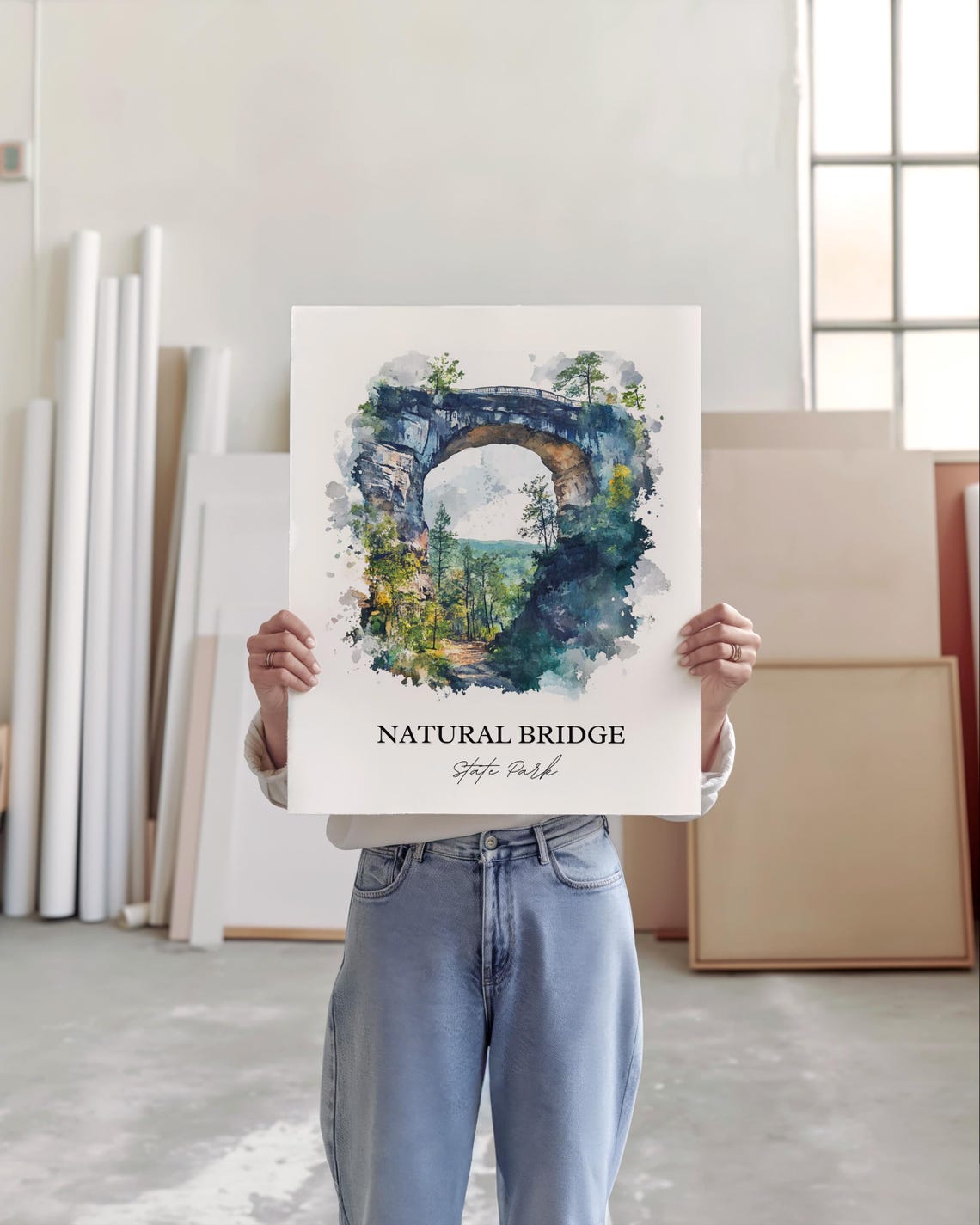 Natural Bridge State Park Virginia Stone Arch Watercolor Poster - Image 3