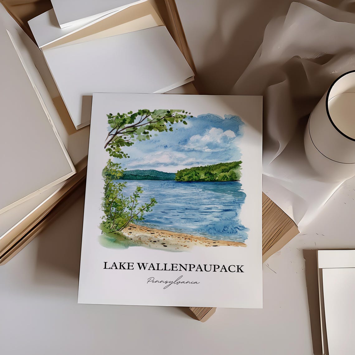 Lake Wallenpaupack Pennsylvania Lakeside Watercolor Art Poster - Image 4