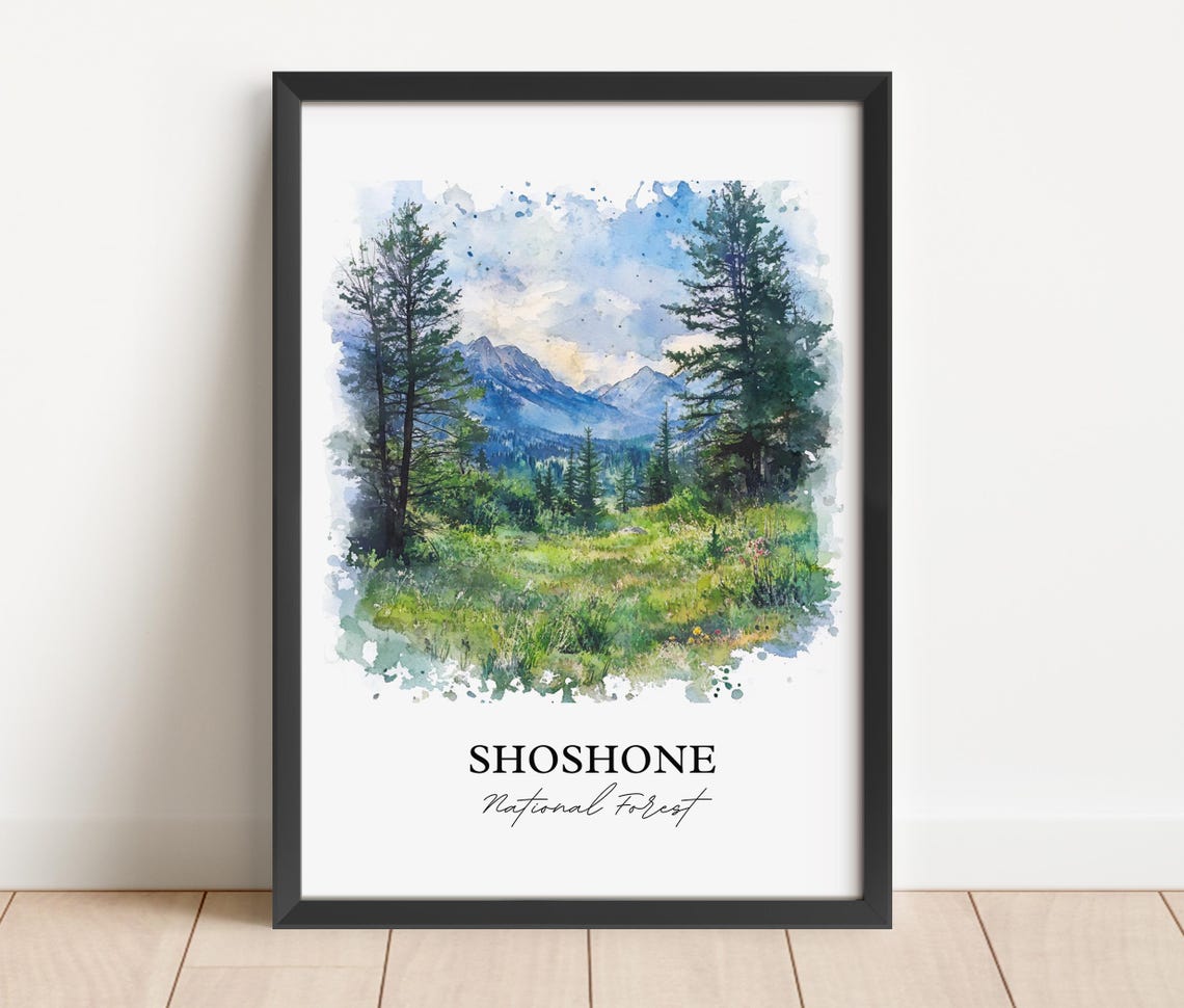 Shoshone National Forest Watercolor Pine Meadow Blue Mountains Poster - Image 2