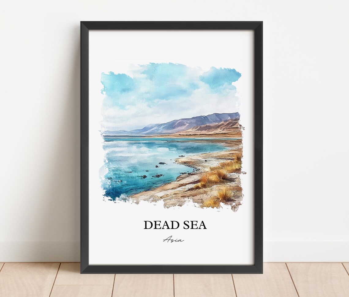 Dead Sea Asia Salt Lake Shoreline Watercolor Landscape Travel Poster - Image 2