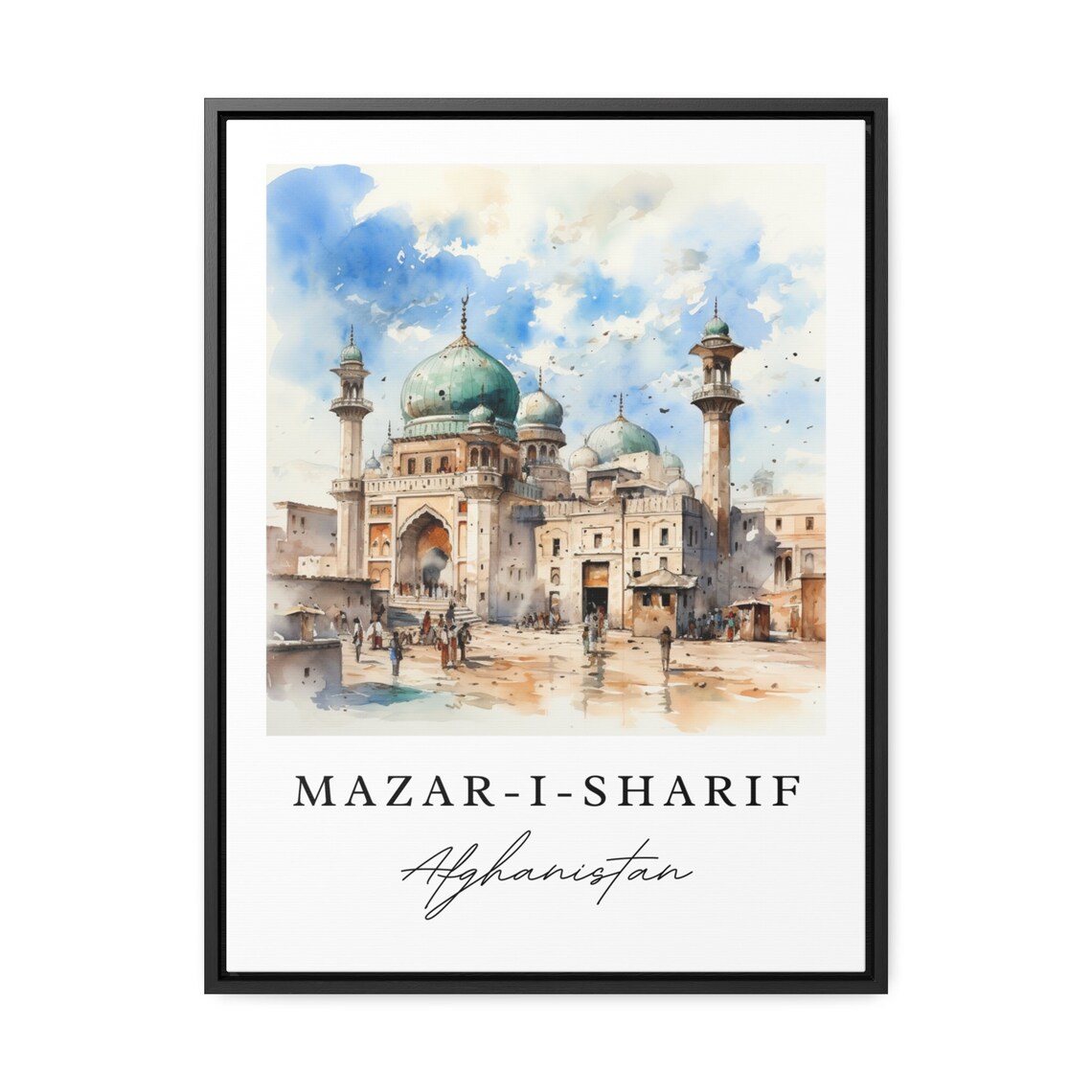 Mazar I Sharif Afghanistan Watercolor Blue Mosque Domes Minarets Poster - Image 3