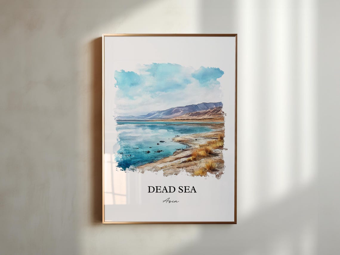 Dead Sea Asia Salt Lake Shoreline Watercolor Landscape Travel Poster - Image 5