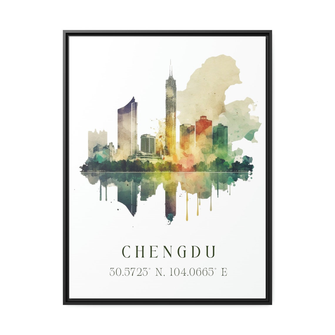 Chengdu China Watercolor City Skyline Coordinates Travel Poster - Image 2