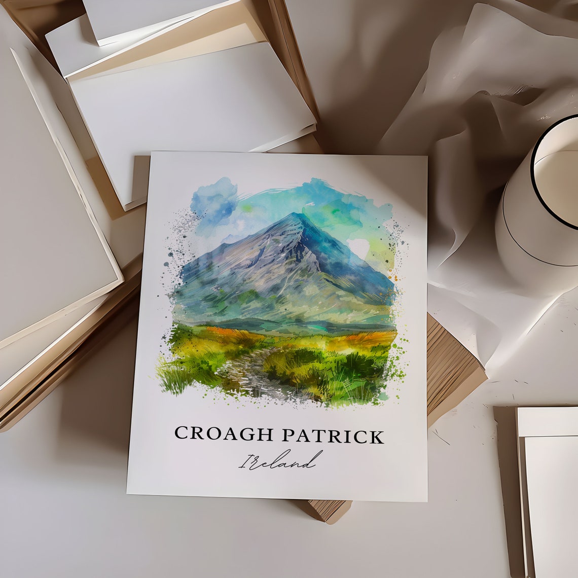 Croagh Patrick Ireland Mountain Peak Hiking Watercolor Poster - Image 6