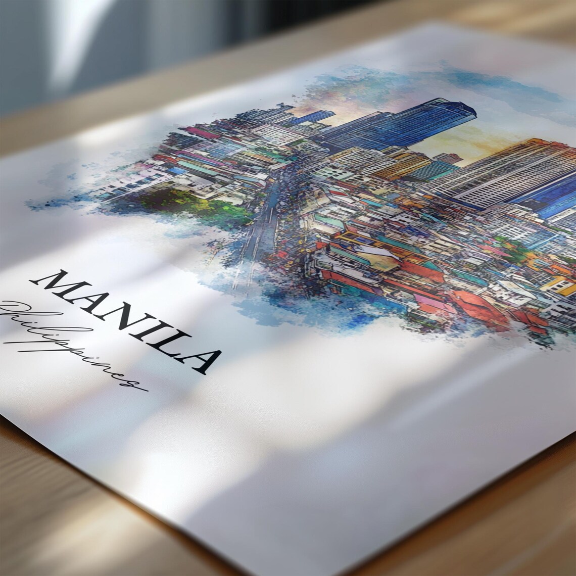 Manila Philippines Watercolor City Skyline Urban Travel Poster - Image 6