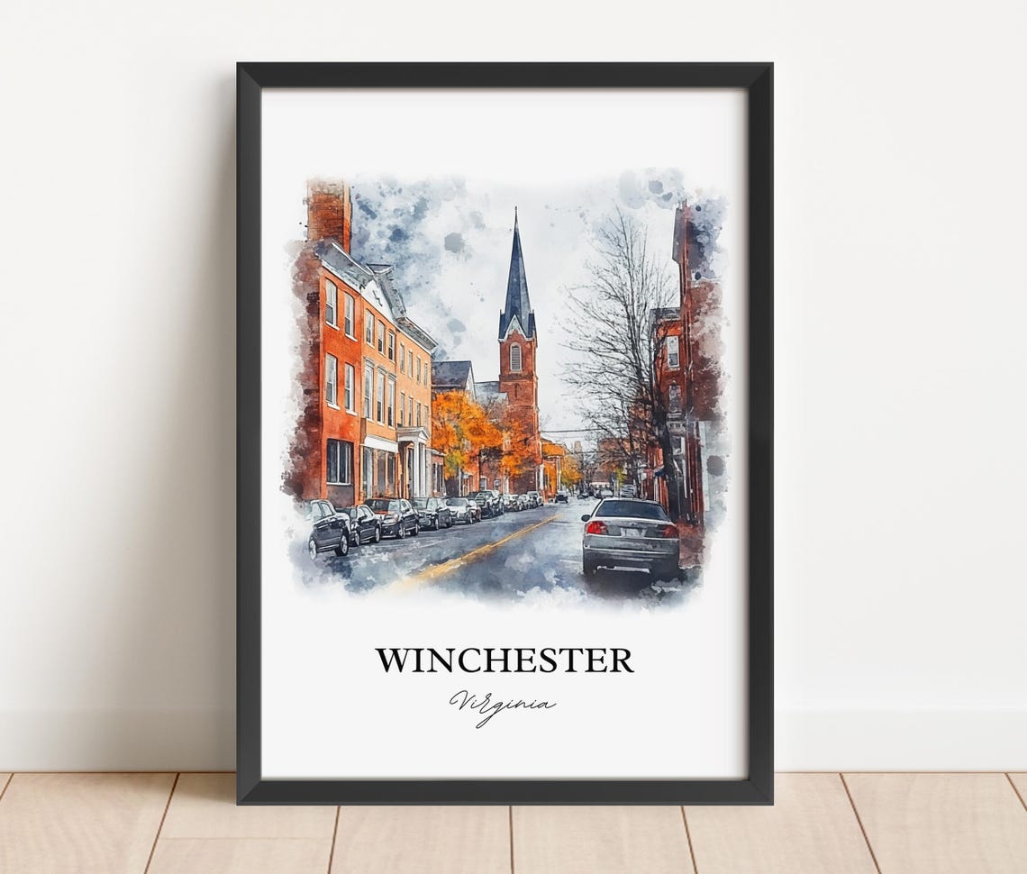 Winchester Virginia Historic Downtown Street Scene Watercolor Poster - Image 3