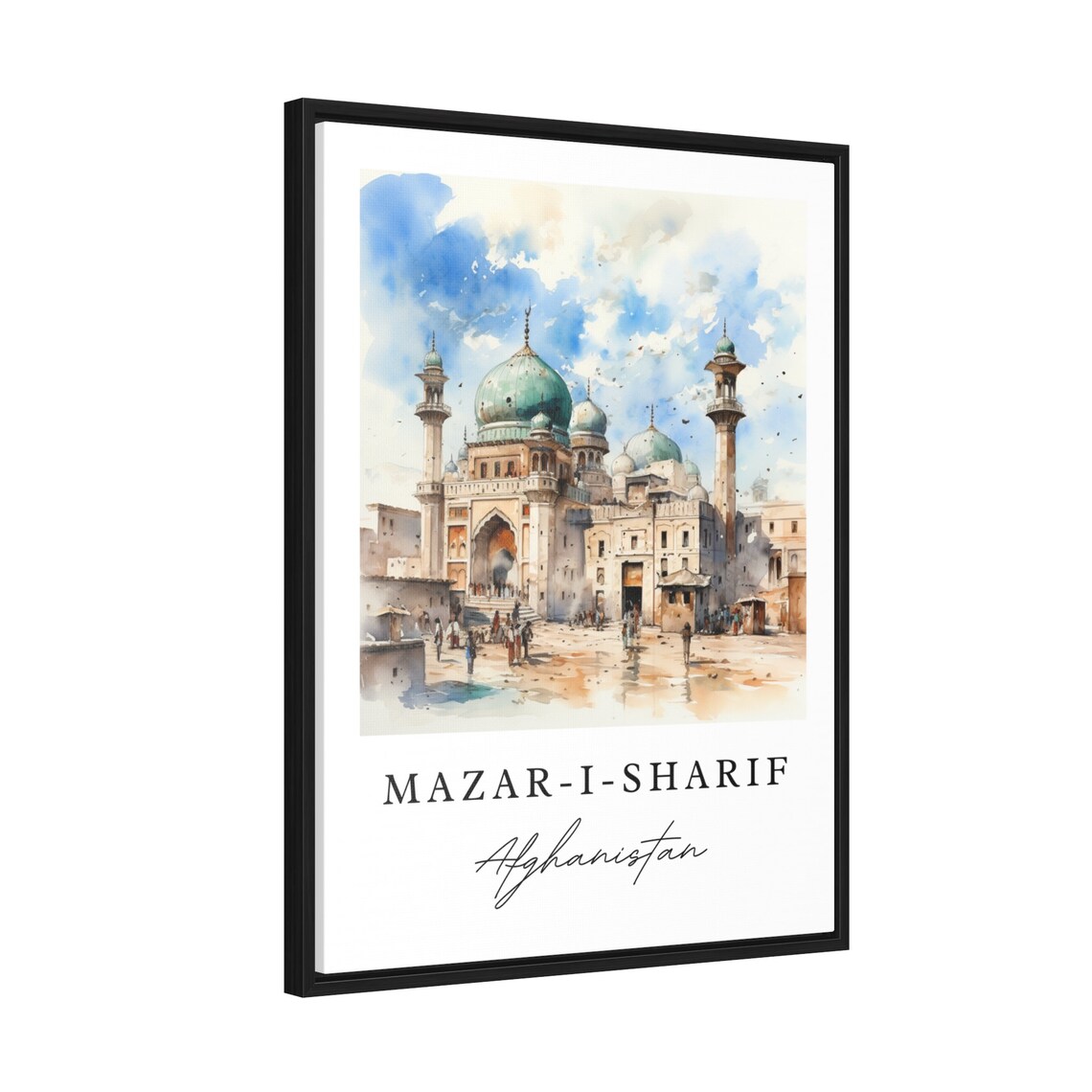 Mazar I Sharif Afghanistan Watercolor Blue Mosque Domes Minarets Poster - Image 2