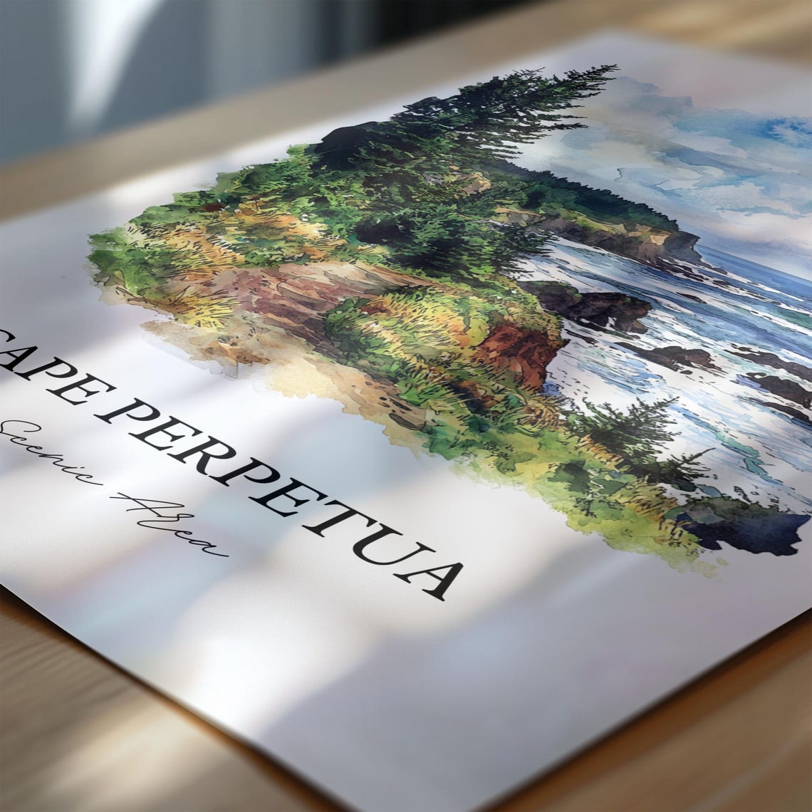 Cape Perpetua Oregon Scenic Area Watercolor Coastal Cliffs Poster - Image 6