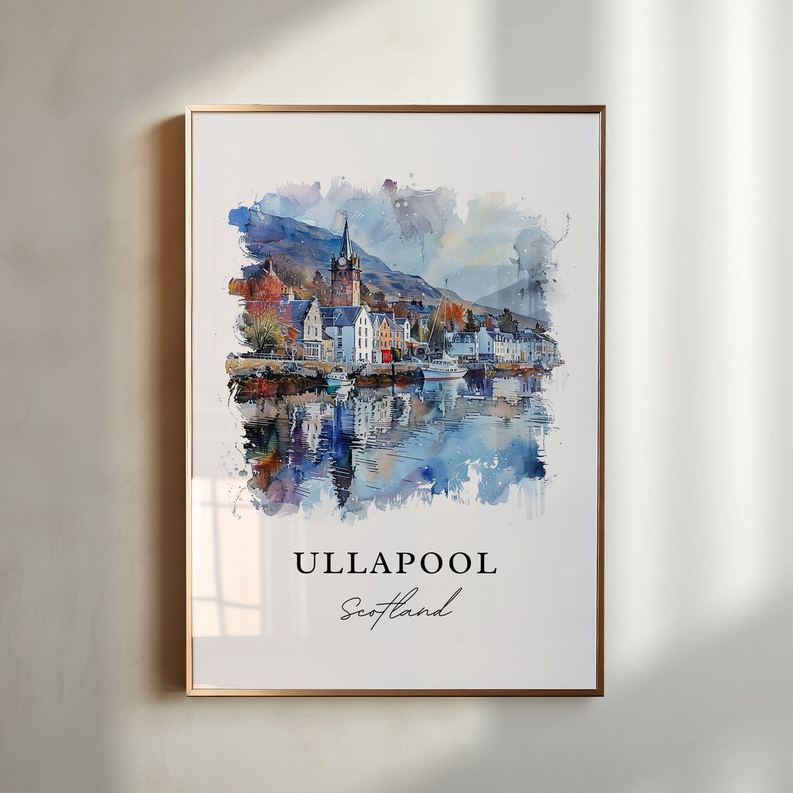 Ullapool Scotland Harbor Village Watercolor Highland Travel Poster