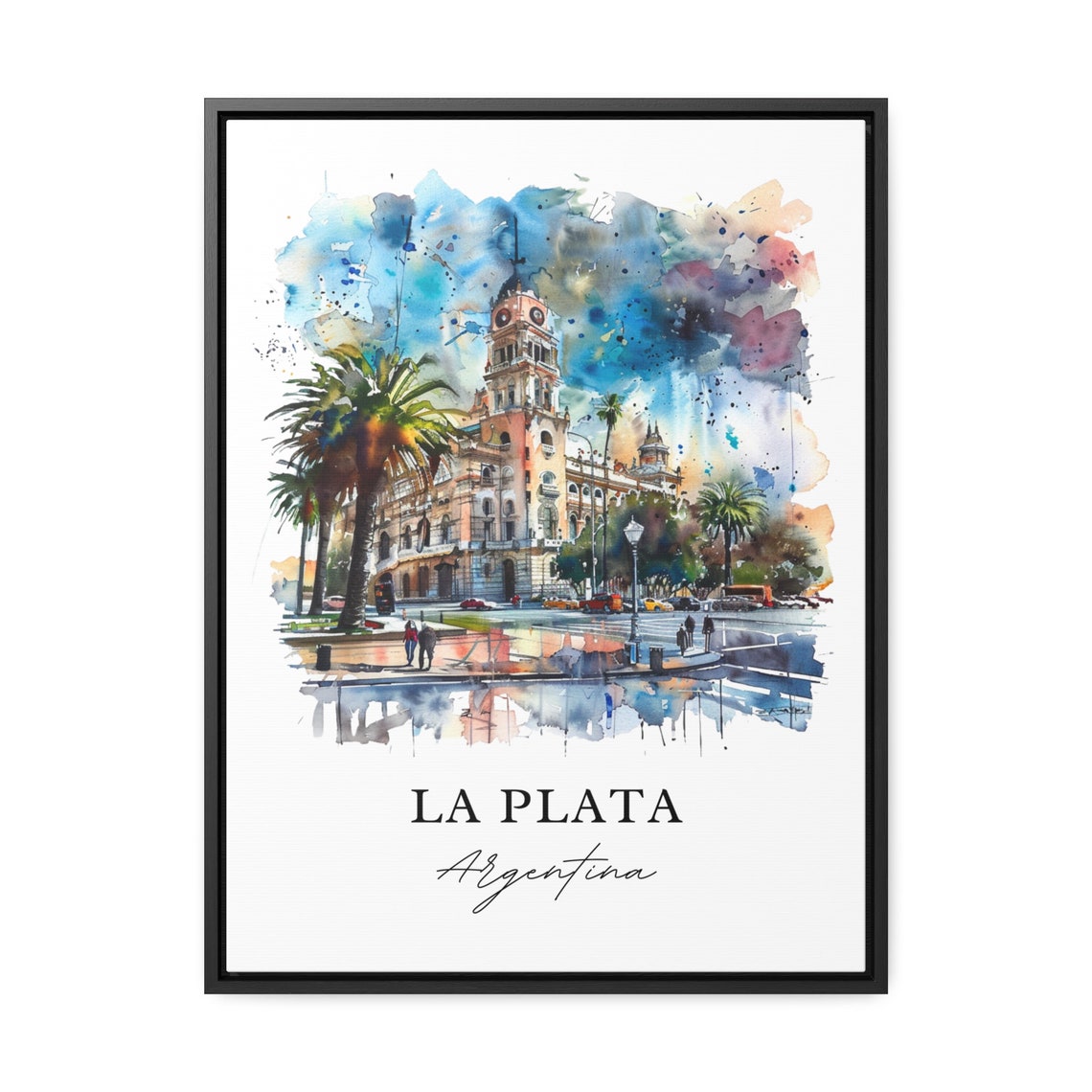 La Plata Argentina Watercolor Historic City Hall Skyline Poster - Image 3