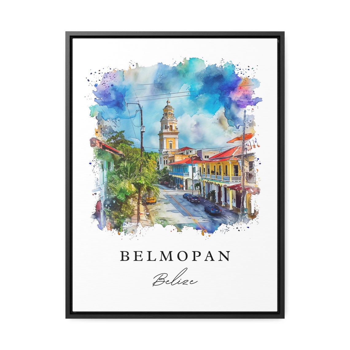 Belmopan Watercolor Travel Art Belize Print Wedding Gift Birthday Present Custom Text Perfect - Image 2