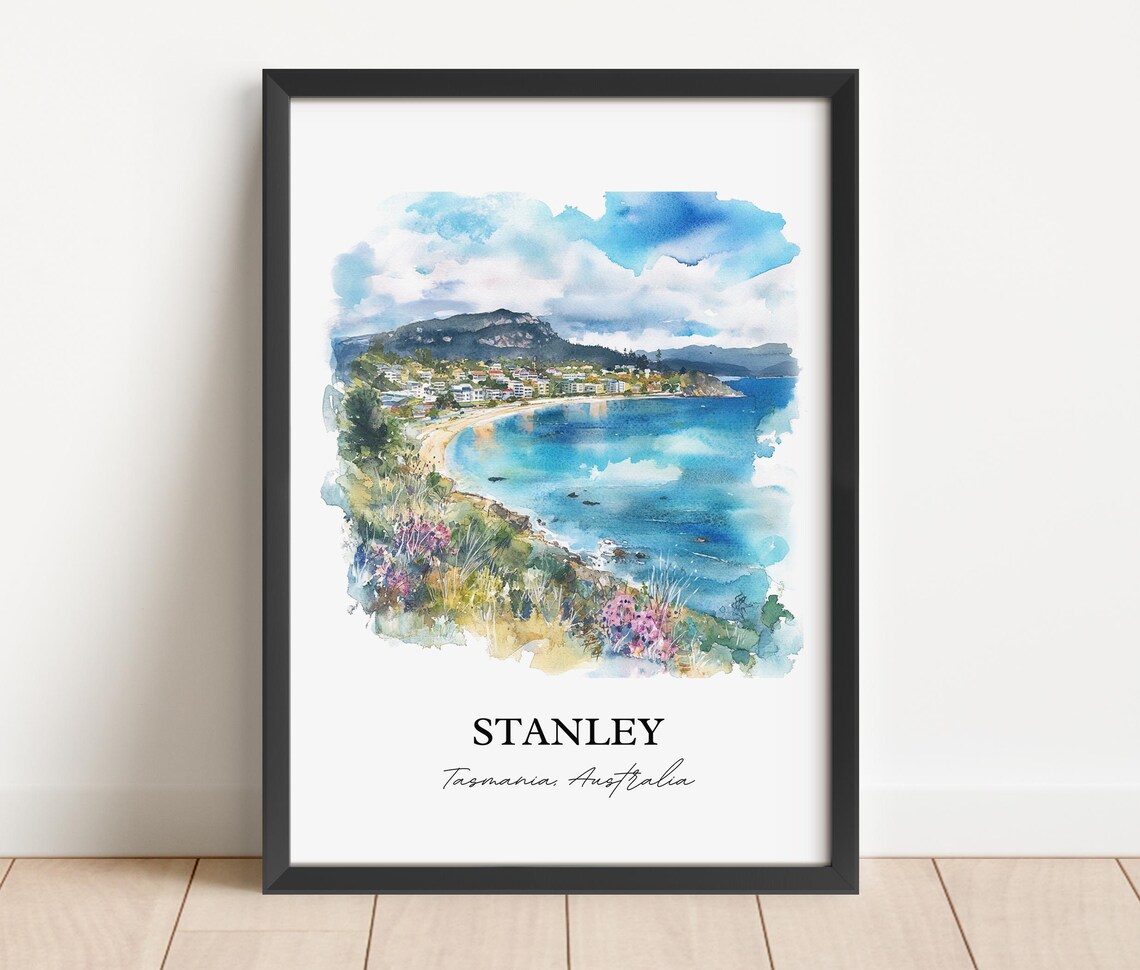 Stanley Tasmania Coastal Bay Village Watercolor Travel Art Print - Image 3